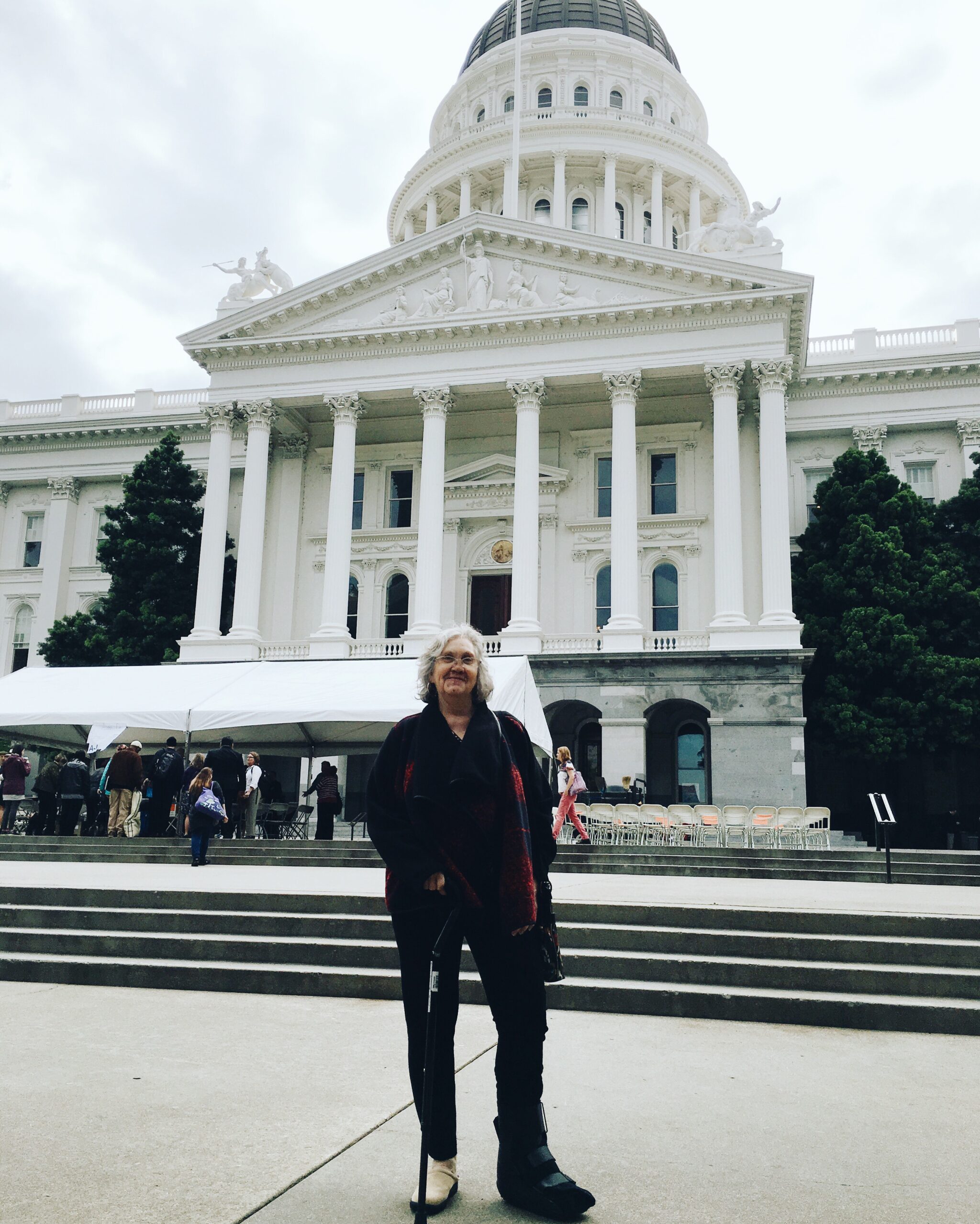  Francine prepares for the Lobby Day kick-off on the steps of the California State Capitol Building.