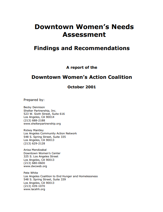 Women's Needs Assessments - Downtown Women's Center